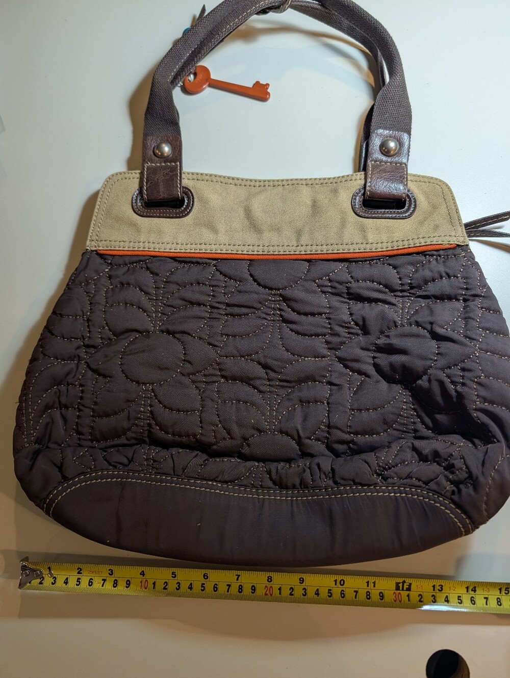 Fossil Key-Pet Quilted Brown and Tan Women's Tote Bag - Picture 3 of 6
